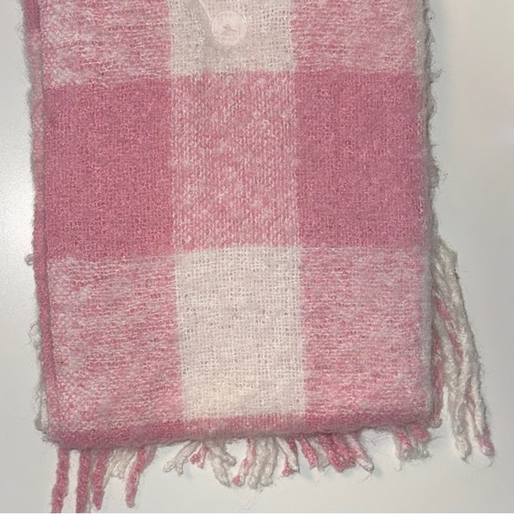 SOLD For a bundle - Light Pink Plaid Fringe Scarf | Soft & Cozy Winter Wrap - Picture 2 of 2